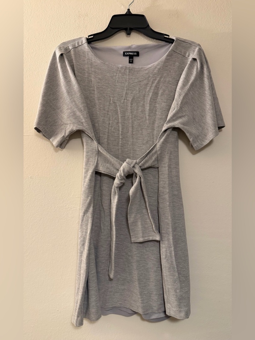 Express Gray Scoop Neck Tie-Front Mini Dress